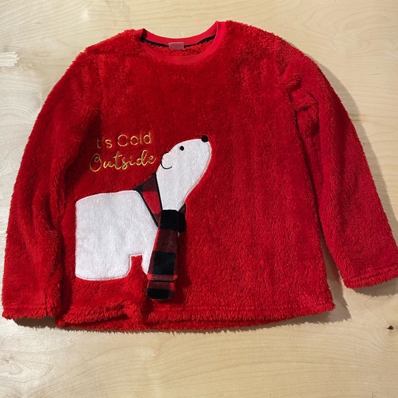 Secret Treasures Sleepwear Red Fuzzy Long Sleeve with Polar Bear Medium (NZ) - Picture 1 of 11